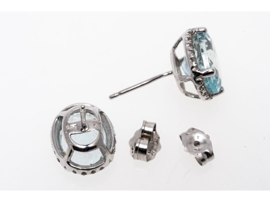 Petite Pale Aquamarine And Diamond 14K White Gold Stud Earrings
