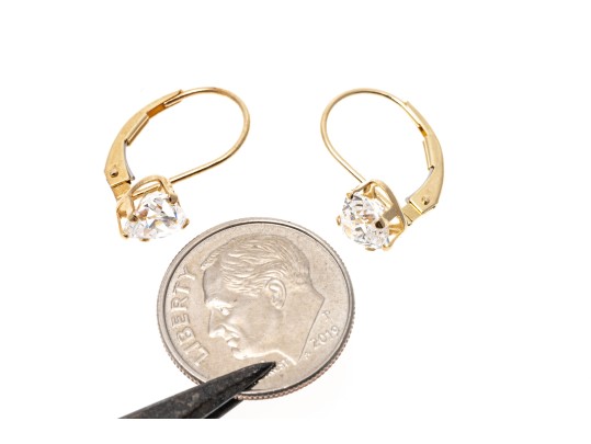 14k Yellow Gold Pendant Earrings With Heart Shaped Brilliant Cut CZ Drops