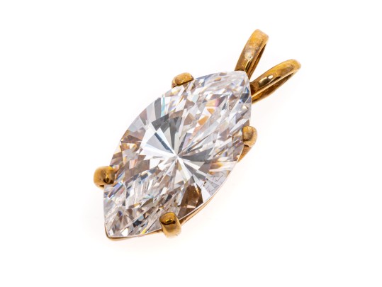 10k Yellow Gold Classic Solitaire, Marquise Shaped, Clear White Brilliant CZ Stone Pendant