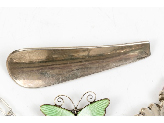 Sterling Perfume Bottles Necklace And Enamel Brooch