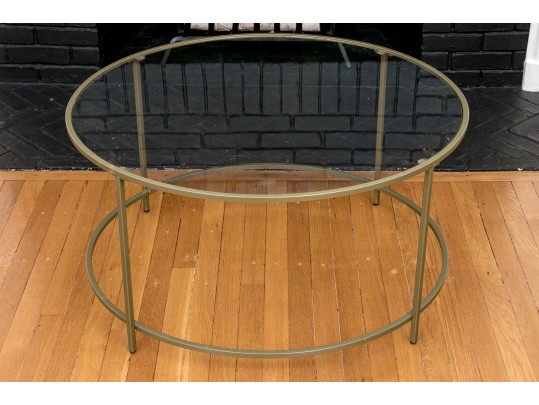 Contemporary Brass Finished Glass Cocktail Table