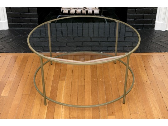 Contemporary Brass Finished Glass Cocktail Table