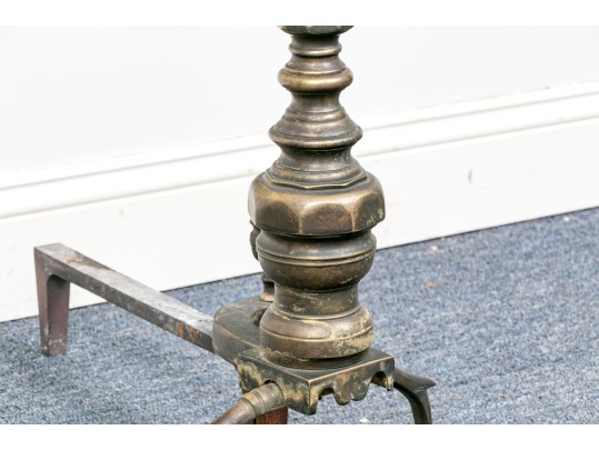 Pair Of Vintage Brass And Iron Andirons On Ball And Claw Feet.