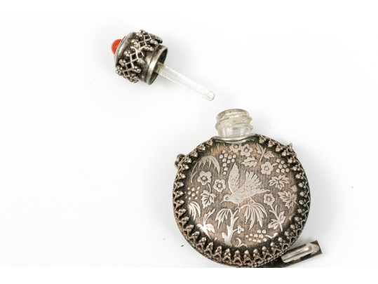 Sterling Perfume Bottles Necklace And Enamel Brooch
