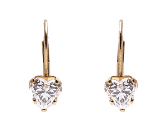 14k Yellow Gold Pendant Earrings With Heart Shaped Brilliant Cut CZ Drops