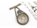 Sterling Perfume Bottles Necklace And Enamel Brooch
