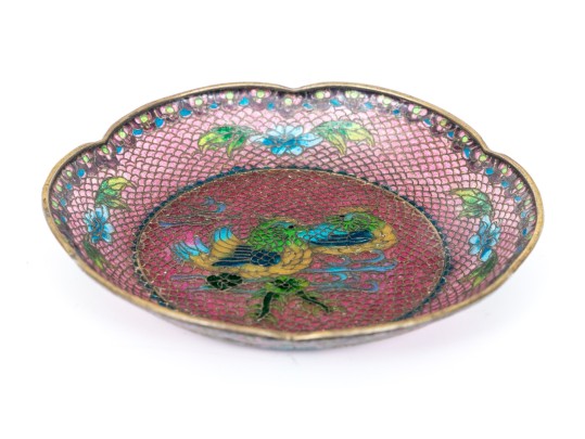 Stunning Plique  A Jour Dish With Bird And Floral Image