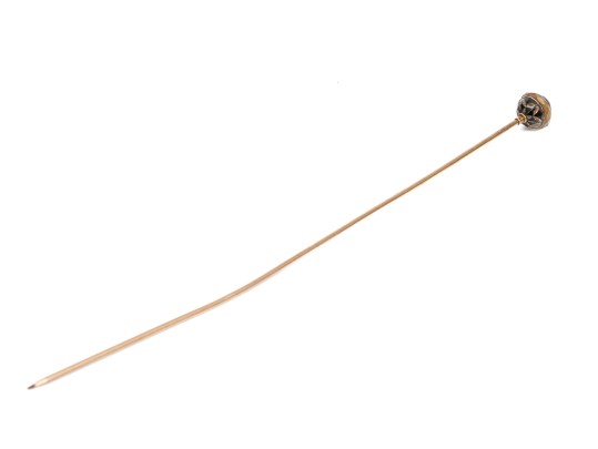 Antique Striking 14k Top Black Enamel, Crystal And Pearl Hat Pin, Gold Filled Stem