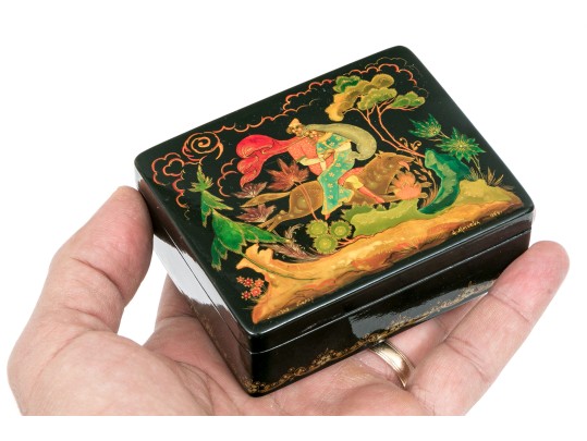Russian Stunning Folk Art Black Lacquer Box, 