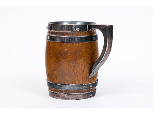 Thomas Harwood & Sons Handsome Oak And Silver Plate Tankard, Pre-1896