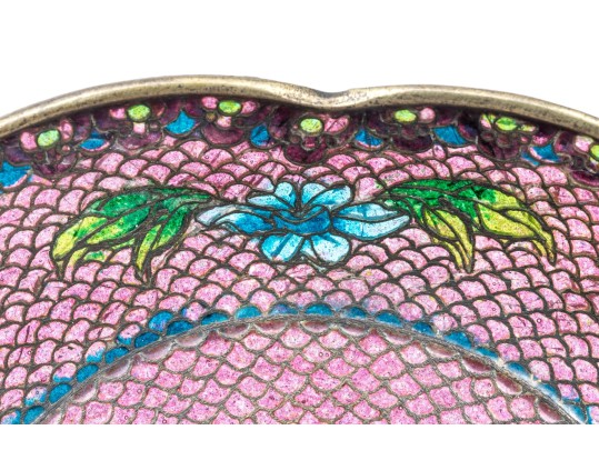 Stunning Plique  A Jour Dish With Bird And Floral Image