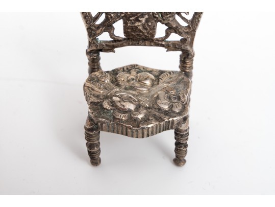 Sterling Miniature Chair, Shoe Pin Cushion And Judaica Spice Box, 2.79 Ozt.