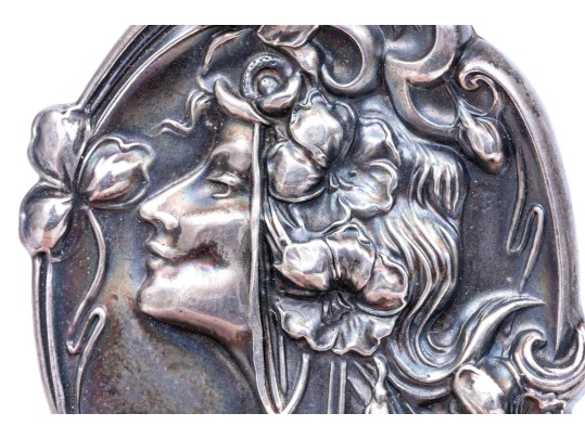 Antique Beautiful Sterling Silver Front Art Nouveau Figural Brooch