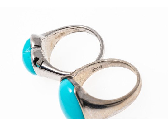 Sterling And Dyed Blue Howlite Earrings And Rings, Size 7