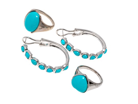 Sterling And Dyed Blue Howlite Earrings And Rings, Size 7