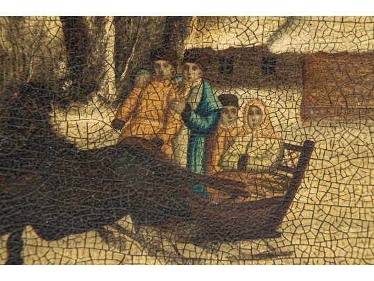 Russian Antique Classic Rectangular Folk Art Black Lacquer Box, Troika Themed