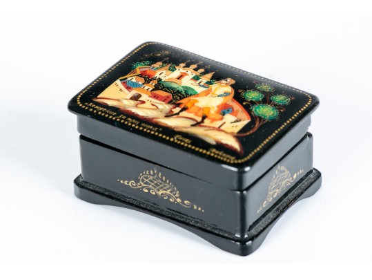 Small Black Hand Painted Lacquered Russian Box