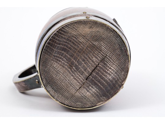 Thomas Harwood & Sons Handsome Oak And Silver Plate Tankard, Pre-1896