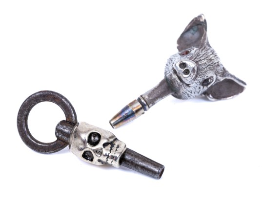 Wonderful Antique Pigs Head And Vintage Memento Mori Figural Pocketwatch Keys