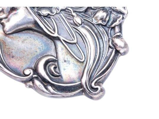 Antique Beautiful Sterling Silver Front Art Nouveau Figural Brooch