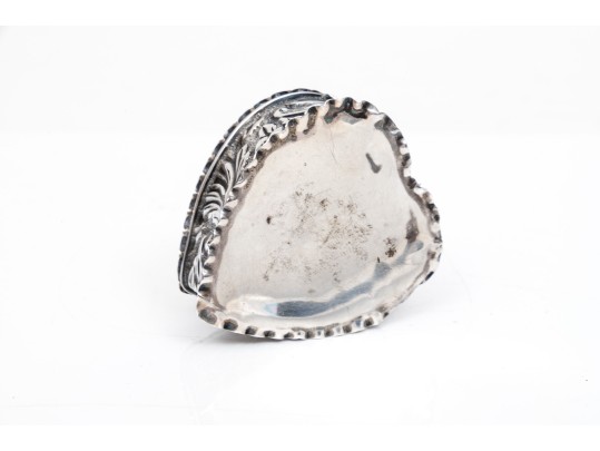 Antique Sterling Silver Beautiful Repousse Hinged Heart Shaped Box, Birmingham, 1898