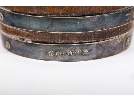 Thomas Harwood & Sons Handsome Oak And Silver Plate Tankard, Pre-1896