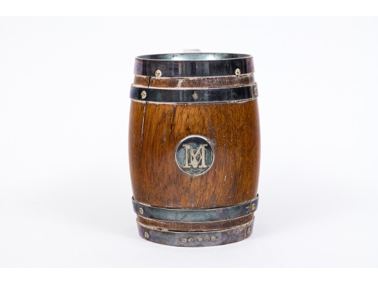 Thomas Harwood & Sons Handsome Oak And Silver Plate Tankard, Pre-1896