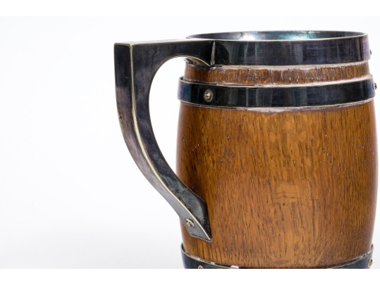 Thomas Harwood & Sons Handsome Oak And Silver Plate Tankard, Pre-1896