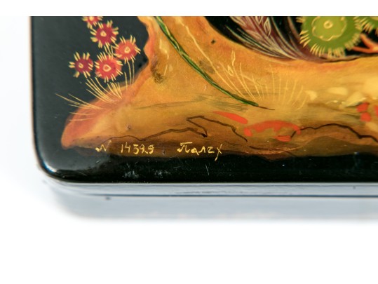 Russian Stunning Folk Art Black Lacquer Box, 