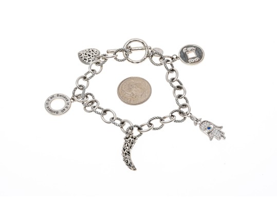 Sterling Cable Link Charm Bracelet