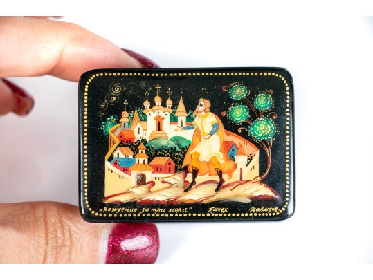 Small Black Hand Painted Lacquered Russian Box