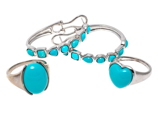 Sterling And Dyed Blue Howlite Earrings And Rings, Size 7