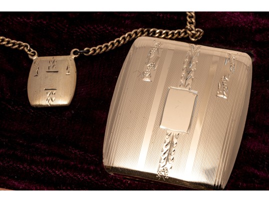 Men's Lot With Sterling Silver Cufflinks, Sterling And Gold Inlay Belt Buckle, Gold Filled Tie Bar