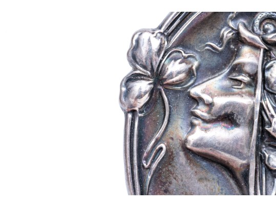 Antique Beautiful Sterling Silver Front Art Nouveau Figural Brooch