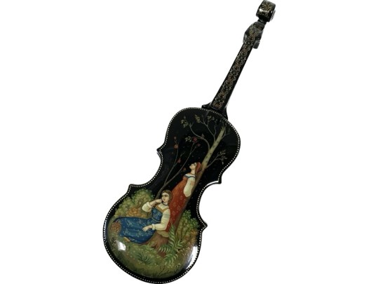 Russian Violin Form Hand Painted Russian Lacquered Box