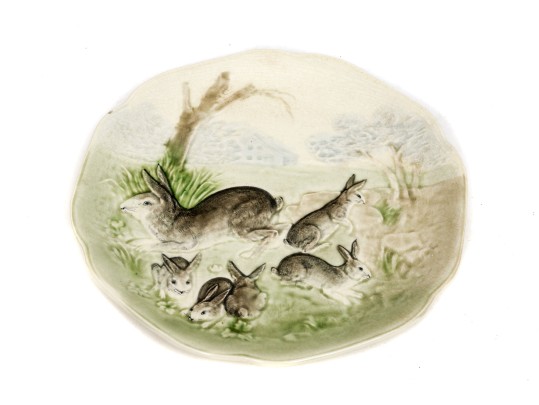 Choisy Le Roi, HIggins & Seiter Charming Antique Frolicking Bunnies Plate