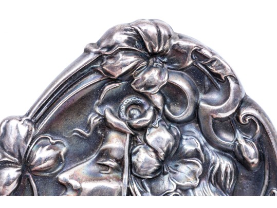 Antique Beautiful Sterling Silver Front Art Nouveau Figural Brooch