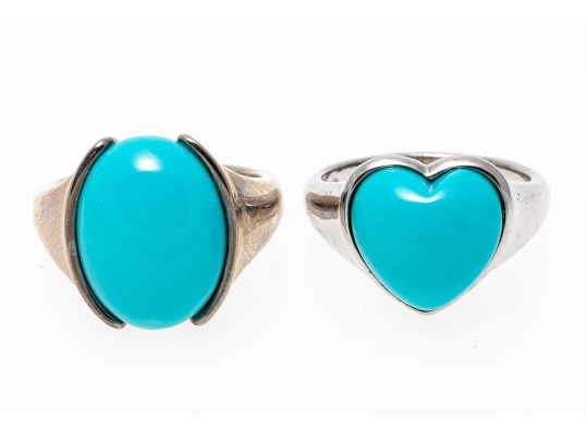 Sterling And Dyed Blue Howlite Earrings And Rings, Size 7