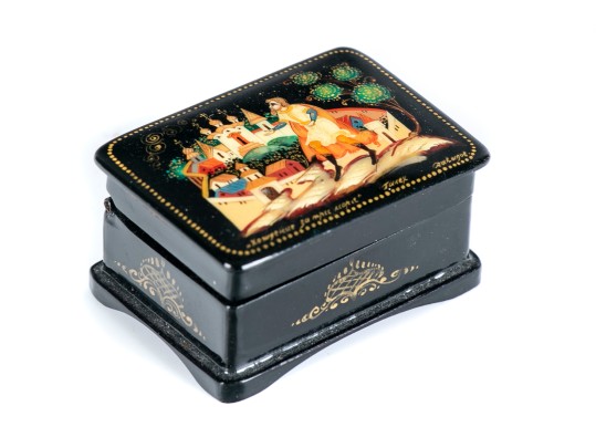 Small Black Hand Painted Lacquered Russian Box