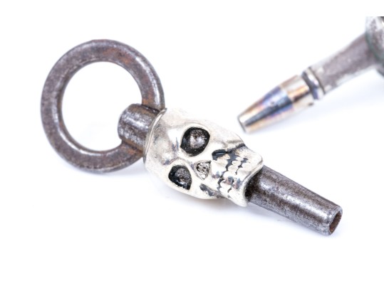 Wonderful Antique Pigs Head And Vintage Memento Mori Figural Pocketwatch Keys