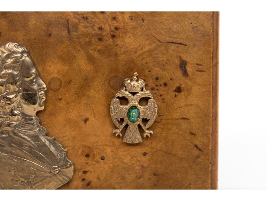 Burl Wood And 84 Russian Silver Cigar Case