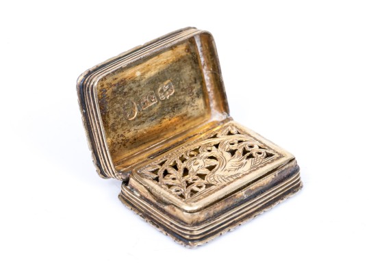 Antique Charming Diminutive English Sterling Silver Vinaigrette, Chased, 1842 (updated)