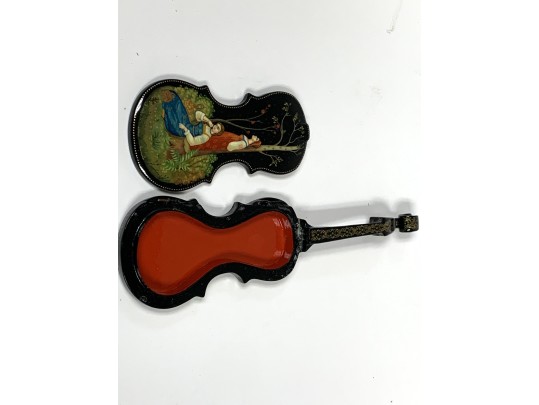 Russian Violin Form Hand Painted Russian Lacquered Box