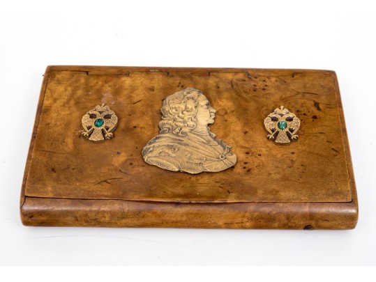 Burl Wood And 84 Russian Silver Cigar Case