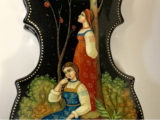 Russian Violin Form Hand Painted Russian Lacquered Box