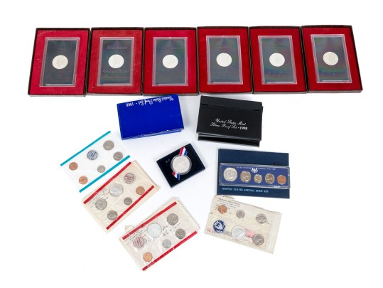 Collection Of United States Currency: Proof Sets, Silver Sets, Silver Dollar, Eisenhower Dollars
