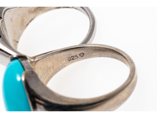 Sterling And Dyed Blue Howlite Earrings And Rings, Size 7