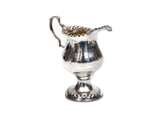 Antique 18th Century English Sterling Pedestal Creamer, Beaded Edge, Circa 1775