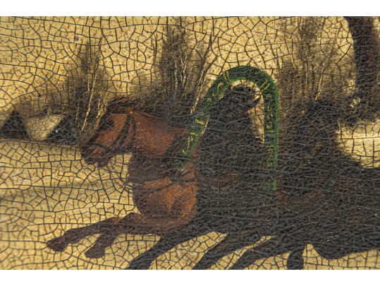 Russian Antique Classic Rectangular Folk Art Black Lacquer Box, Troika Themed