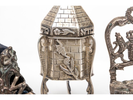 Sterling Miniature Chair, Shoe Pin Cushion And Judaica Spice Box, 2.79 Ozt.